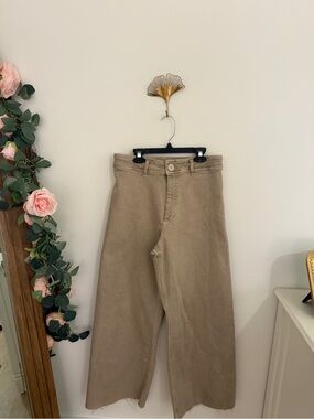 Zara High-Rise Wide-Leg Jeans in Light Brown/Tan